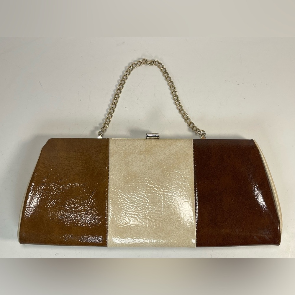 Vintage Brown Block Clutch Purse with Chain Strap Evening Bag Party Handbag
